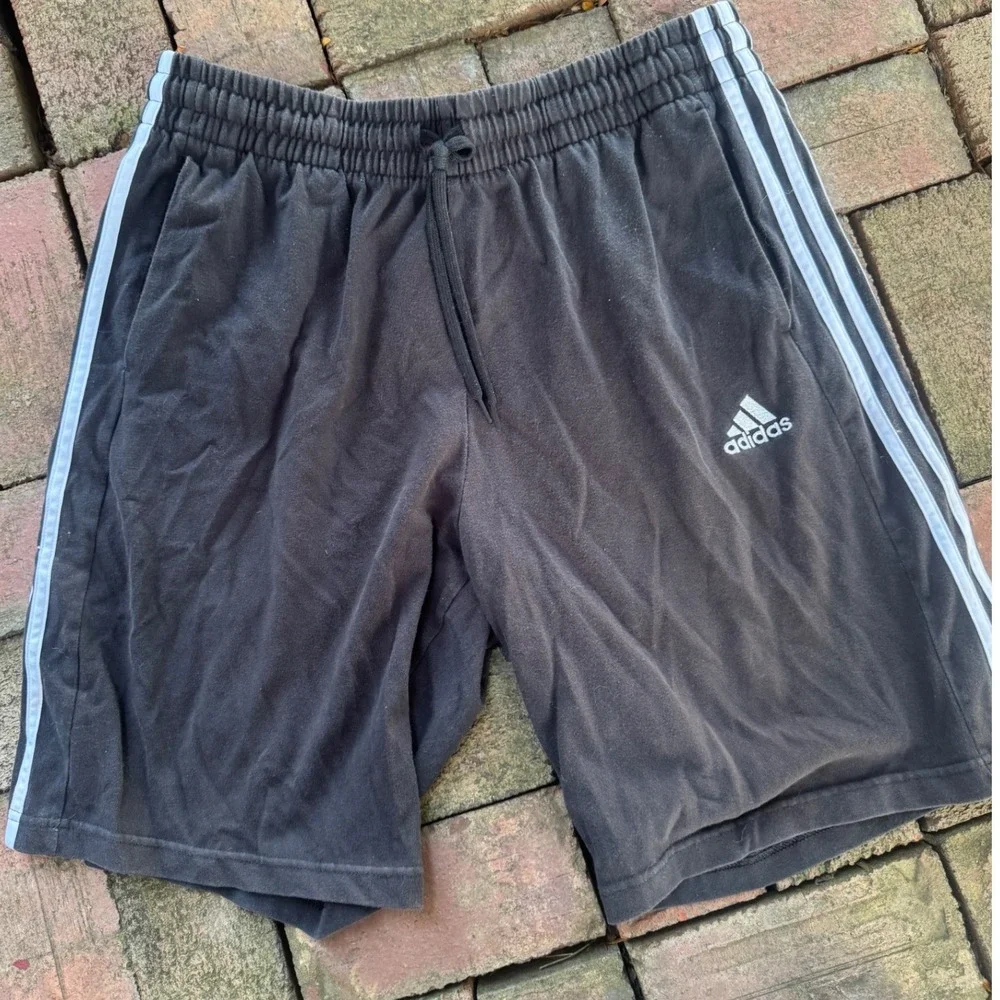 Adidas Mens 3-Stripe Athletic Shorts Black White Logo Size Large Gym Workout